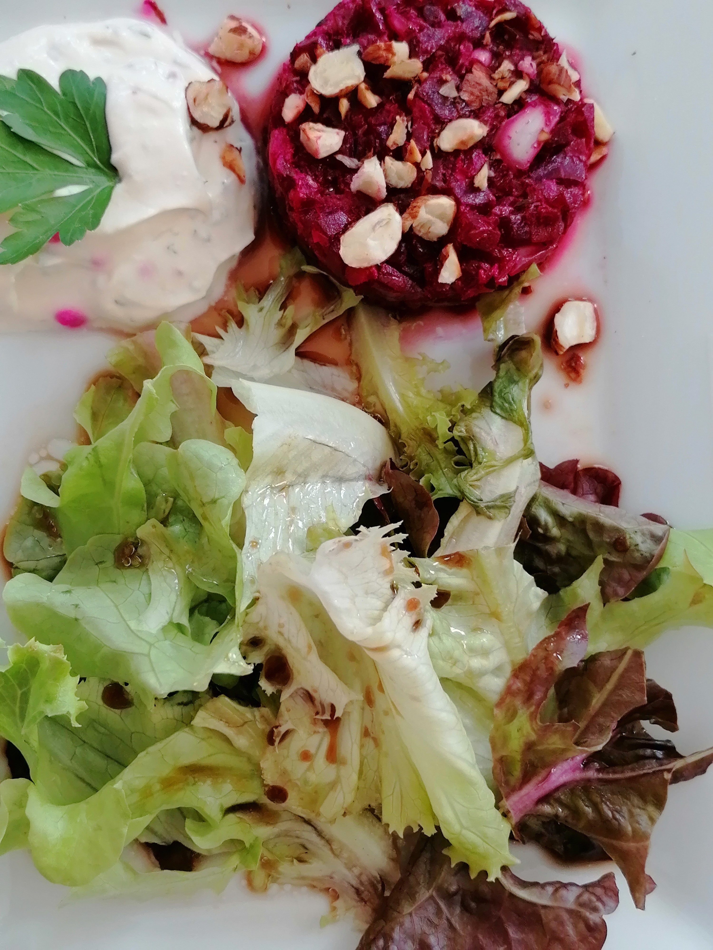 Ein leckeres Rote Bete-Tartar Gericht garniert mit Salat
